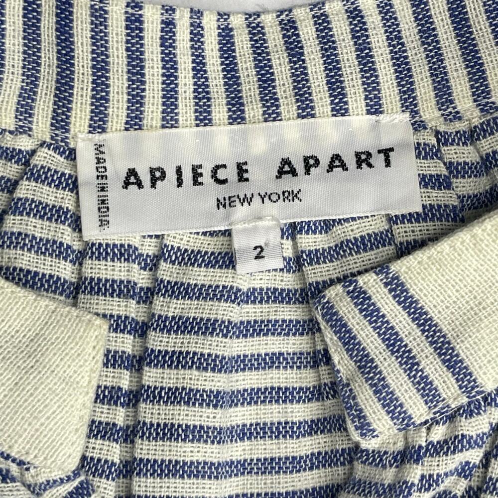 Apiece Apart womens Shirred Agata Top size 2 Cote Stripe Navy 100% Cotton - Picture 4 of 12
